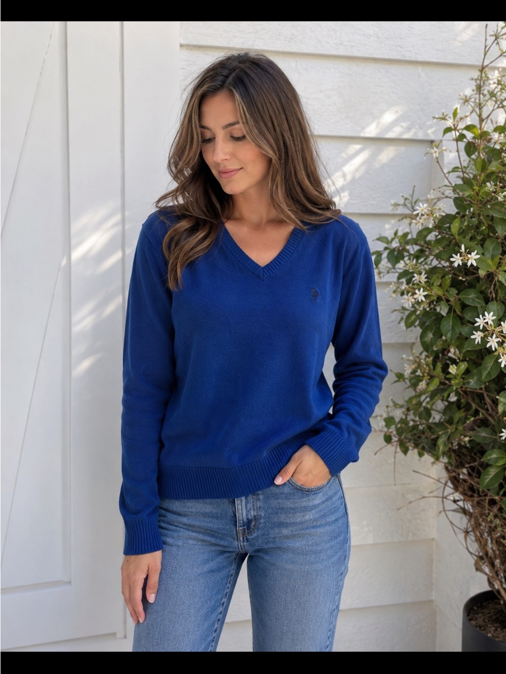 Vintage Polo Ralph Lauren Blue V-Neck Sweater Women’s XL Made in USA